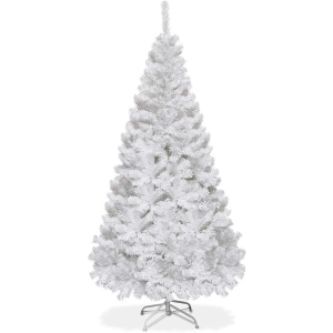 POWERSTONE 5ft White Christmas Tree, Hinged Artificial Pine Tree Xmas Tree Indoor and Outdoor Holiday Party Decoration with 350 Branch Tips, Sturdy Metal Stand, Easy Assembly