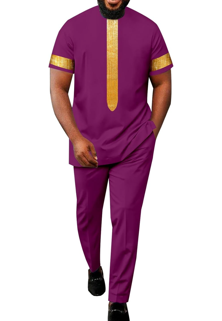 African Suits for Men Embroidery Short Sleeve Shirts and Pants 2 Piece Set Plus Size Casual Tracksuit, M African Suits for Men Embroidery Short Sleeve Shirts and Pants 2 Piece Set Plus Size Casual Tracksuit, M