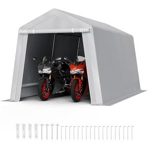 VEVOR Outdoor Storage Shed, 8 x 14 ft Portable Storage Tent with Roll-up Door & Vents, Waterproof Canopy Shed Shelter, Heavy Duty Frame, Patio Garage Carport for Motorcycle, Lawn Mower, Bike, Grey
