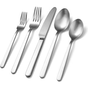 KINGSTONE Forged 30-Piece Silverware Set, Matte Flatware Set for 6, 18/10 Stainless Steel Silverware Utensils Set Dishwasher Safe (Matte Silver)