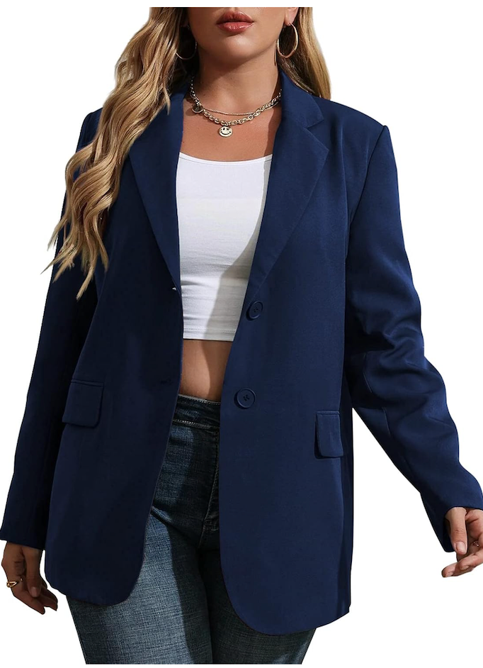 Womens Plus Size Casual Blazer Jackets Long Sleeve Open Front Buttons Work Office Lapel Blazers with Pockets M
