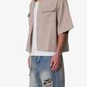 Mnml Men's Cropped Boxy Striped S/S Shirt - Khaki, M