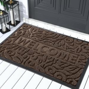 Yimobra Welcome Mat Outdoor 29.5x17, Waterproof Non-Slip Outdoor Mats for Front Door Outside Entrance, Low-Profile Entryway Mat Indoor for Garage Patio, Coffe