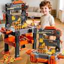 Kids Tools Toy Sets, 2 in 1 Workbench Toys and Pretend Play Toolbox | Construction Mechanic Set with Sound, Educational Birthday Gift for Toddlers Boys Girls Ages 3-5 6-8
