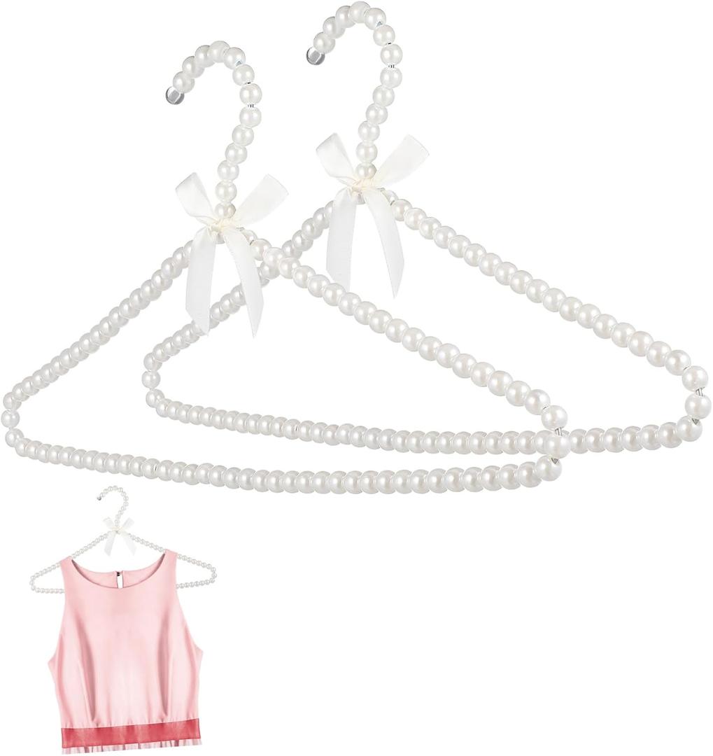 GALPADA 2pcs Artificial Pearl Bowknot Clothes Hangers for Home Use Space-Saving Design Material Creative Closet Organization for Dresses and Coats