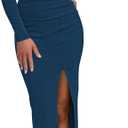 Pink Queen Women's Crew Neck Long Sleeve Midi Dress Cutout Twist Front Bodycon Slit Pencil Ribbed Knit Dresses (S)