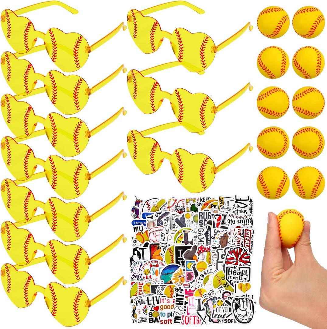 120pcs Softball Party Glasses Set 2026 Senior Night Gifts with Heart Eyeglasses Softball Stress Balls Stickers for Team Gift Bags Party Favor