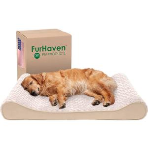Furhaven Orthopedic Dog Bed for Large Dogs w/ Removable Washable Cover, For Dogs Up to 75 lbs - Ultra Plush Faux Fur & Suede Luxe Lounger Contour Mattress - Cream, Jumbo/XL