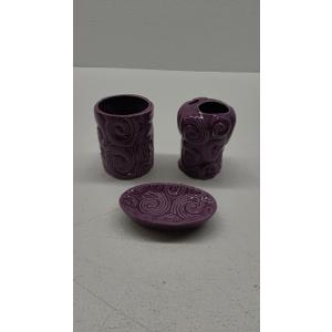 Comfify Designer 3-Piece Bathroom Accessories Set - Toothbrush Holder, Tumbler, and Soap Dish – Glossy Porcelain Finish (Ocean Waves, Aqua Blue) – Holds 15.6oz