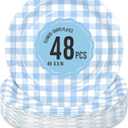 48 Pcs Gingham Party Supplies Blue Paper Plates - 9 Inches Disposable Plaid Decorative Dinner Dessert Serving Plates - For Baby Shower Wedding Birthday Party