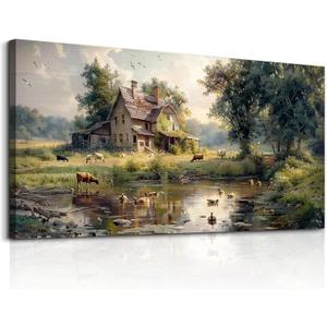 FUHAIHUA Canvas Wall Art For Living Room Farmhouse Wall Decor For Bedroom Office Decorations Farm Scenery Wall Painting Countryside Wall Pictures Modern Artwork Ready To Hang Home Decor 20x40 In (40L" x 20W")