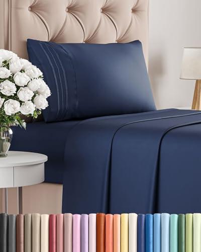 Twin Size 3 Piece Sheet Set - Comfy Breathable & Cooling Bed Sheets Set - Hotel Luxury Bedding for Women, Men, Kids, Teens, Boys & Girls - Deep Pockets, Ultra-Soft, Wrinkle Free - Oeko-Tex - Navy Blue