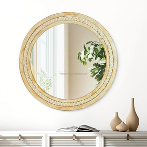 Rattan Mirror,Round Boho Bathroom Mirror for Wall,24" Circle Wicker Vanity Mirror for Nursery Décor