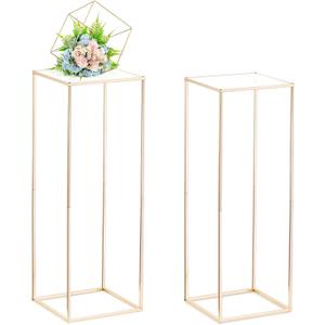 Nuptio Gold Vases for Centerpieces Wedding with Acrylic Panel - 2 Pcs 31.5 inch Tall Metal Flower Vase Flowers Stand - Elegant Bulk Weddings Decoration Table Geometric Centerpiece for Party Tables