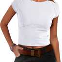 SENSERISE Womens Crop Tops Tight T Shirts Cap Sleeve Basic Tees Slim Fit Baby Tees Y2k Clothes Fall Outfits (X-Small)