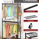 Sakugi Clothes Rack - 33.0" x 12.2" x 79.5" Clothing Rack with Shelves & Wheels, Multi-Functional Wardrobe Closet with Hooks, Sturdy Metal Garment Rack for Bedroom, Laundry, Balcony (Large, Black)