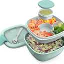 Bentgo Salad Container - 54 oz Bowl with 4-Compartment Toppings Tray, Leak-Proof Dressing Container, Reusable Fork, BPA-Free Lunch Box for Meal Prep & Food Storage; Removable Bento Tray (Coastal Aqua)