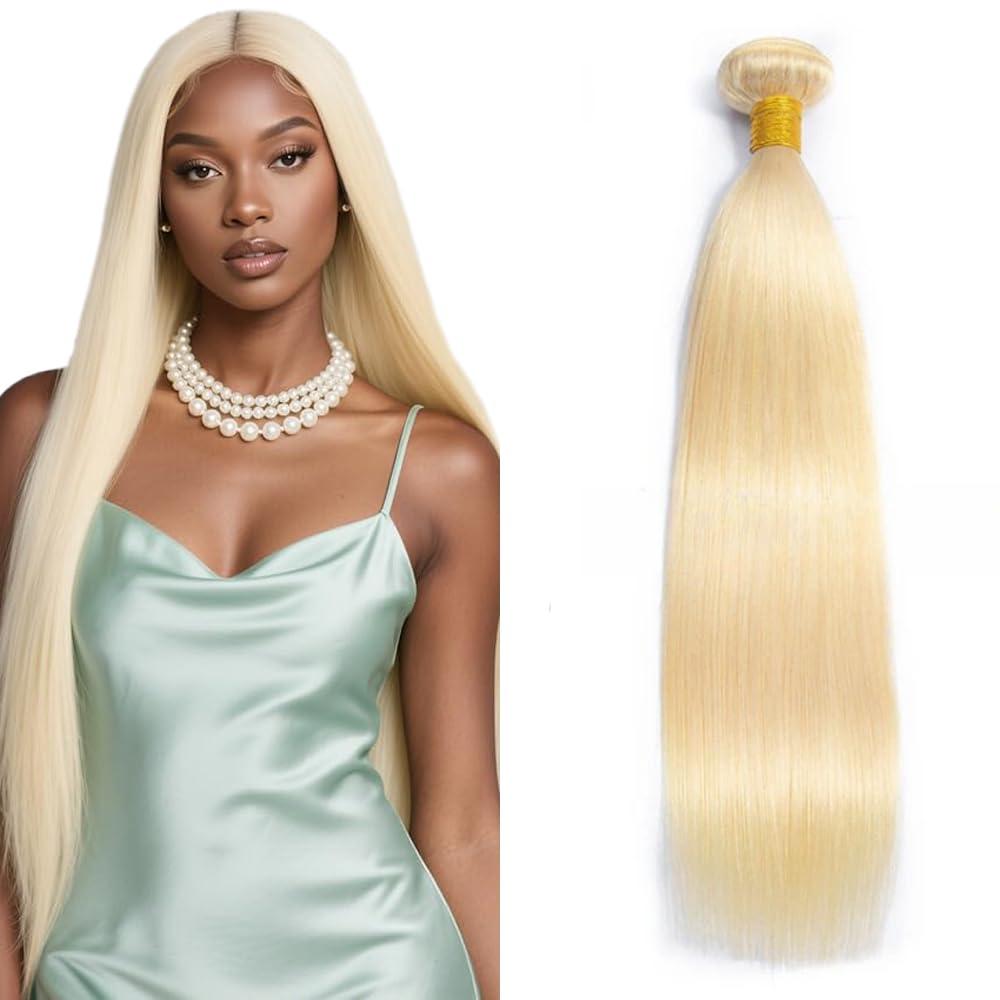 Freiuoke 28 Inch 613 Straight Bundle Blonde Human Hair Bundles White Blonde Bundles Human Hair Unprocessed Virgin Hair 1 Bundle 50g