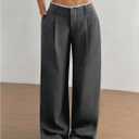 GORGLITTER Women's Low Rise Dress Pants Business Casual Wide Leg Trousers Work Dressy Low Waisted Straight Slacks Pants (Gray) S