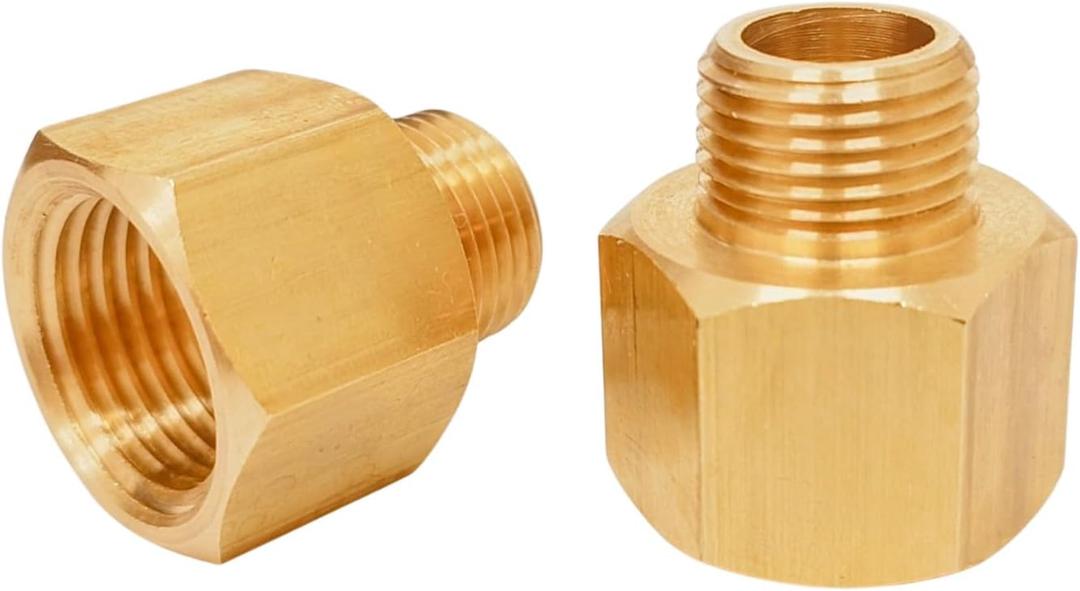 2 Pack Brass Pipe Fittings, 1/2" NPT Female to 3/8" NPT Male Reducer Adapter, Solid Brass Pipe Extension Connectors, Thread inner diameter from 3/4 inch to 5/8 inch outer diameter