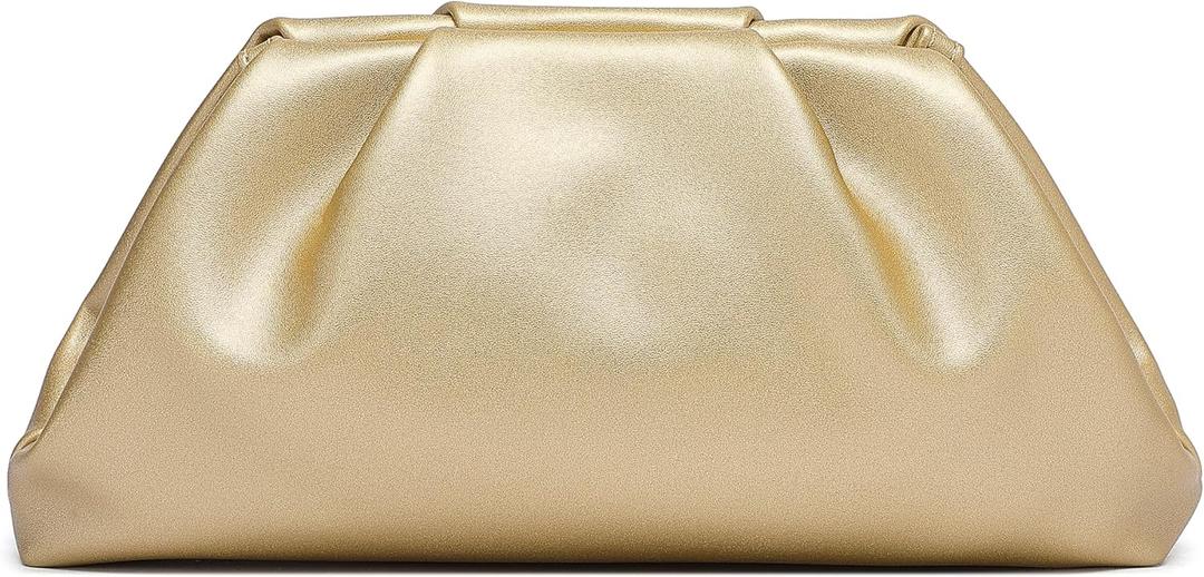 Soft PU Leather Clutch Purses for Women Formal Elegant Luxurious Evening Bag (Gold)