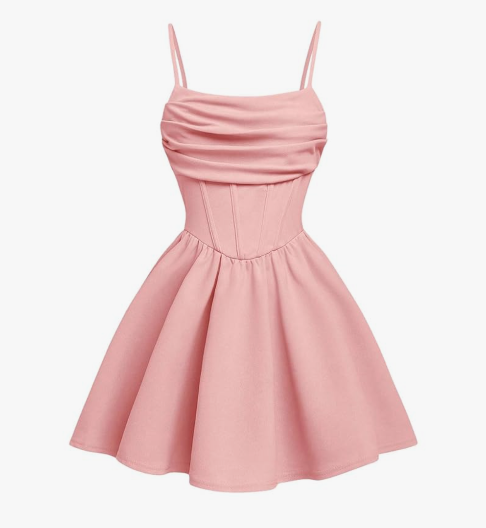 Girl's Spaghetti Strap Ruched Ruffle Hem Sleeveless Summer Flowy Short Dresses 8-10 years