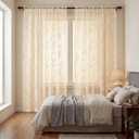 Horaldaily Beige Lace Curtains for Living Room and Bedroom, Boho Farmhouse Floral Sheer Curtains, Rod Pocket, Light Filtering, Vintage Sheer Drapes, 55" W x 63" L, 2 Panels