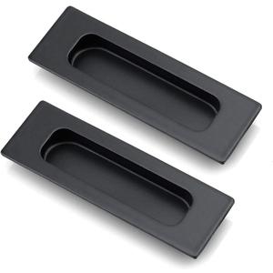 HOMOTEK 2 Pack 120mm Flush Sliding Closet Door Pulls, Recessed Finger Pulls for Sliding Barn Bypass Door Handles, Cabinet Drawer Rectangular Invisible Pull- Small Size 4.75 in, Black