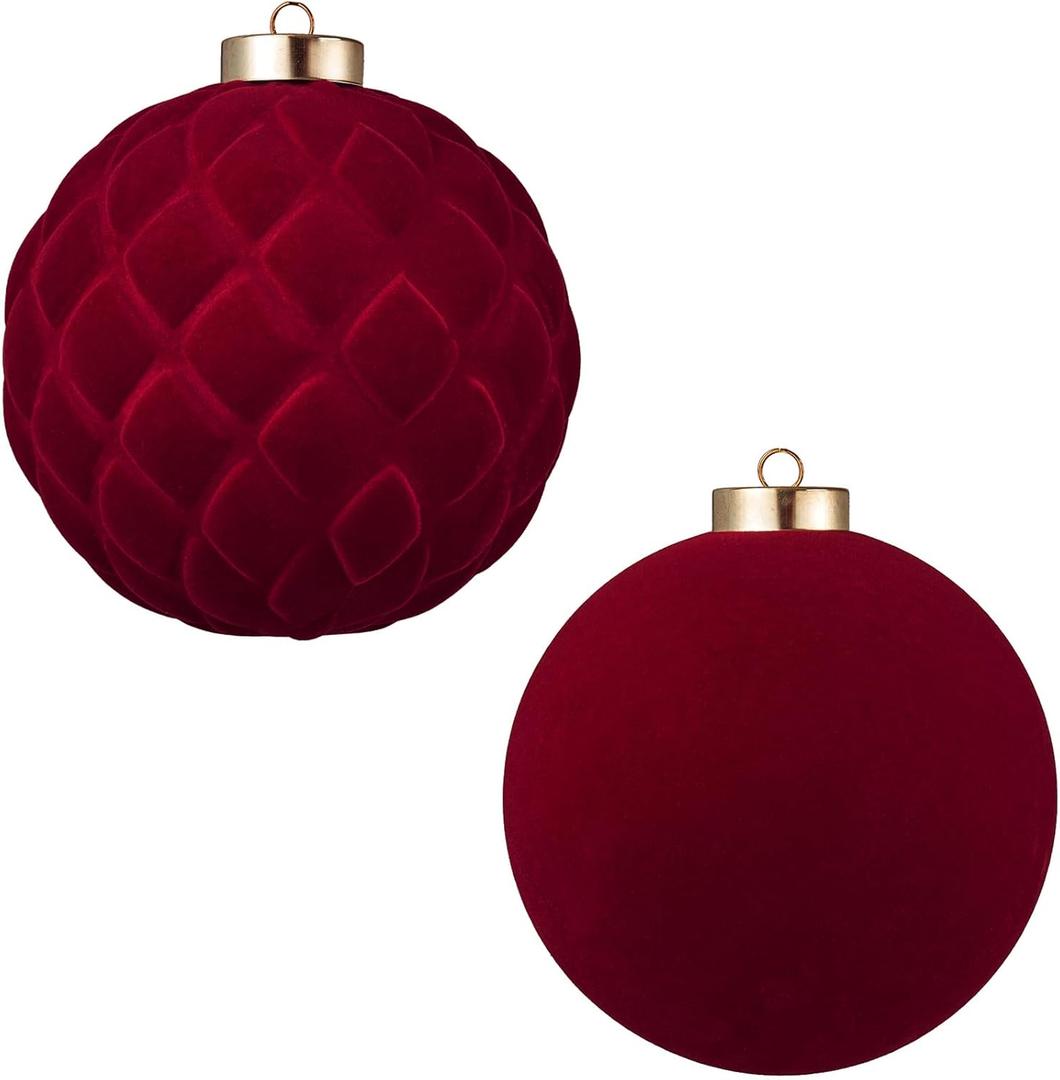Large Velvet Christmas Ball Ornaments - 6 Inch Flocked Christmas Balls Shatterproof Decorative Hanging Ornaments Set for Xmas Tree Holiday Wedding Party Decor (Burgundy, 2pcs)