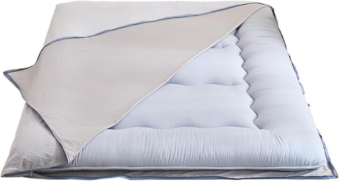 Futon Mattress Cover, Plush Japanese Floor Mattress Cover with Zipper, Machine Washable (Grey, Full)