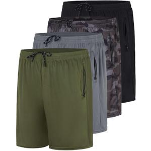 Real Essentials 4 Pack: Men's Mesh 7" Athletic Zipper Shorts Workout Gym Running Basketball (XL)