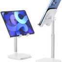 Cell Phone Stand, Height Adjustable Phone Stand for Desk, Desktop Phone Holder Cradle Compatible with iPhone, Pro Max, Samsung, and All Mobile Phones up to 10 inches (White)