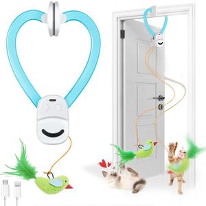Interactive Cat Toys for Indoor Cats Automatic Electric Flying Bird Feather Wand Toy - Best Kitten & Adult Cat Enrichment Stimulation Toy Hanging Electric Kitty Toys for Bored CatsBlue White