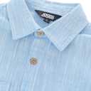 JOGAL Boys Chambray Shirts Short Sleeve Button Down Casual Cotton Woven Shirt with Two Pockets for Kids 8 Years (Blue)