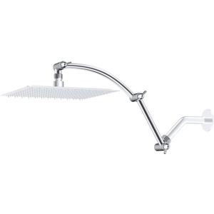 Hibbent All Metal 16'' Shower Head Extension Arm Solid Brass Flexible Height & Angle Adjustable Shower Arm Extender with Lock Joint, Universal Connection Stainless Steel Pipe Height Extending, Chrome