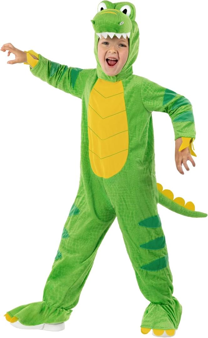 Morph Green Dinosaur Costume Kids, T-Rex Costume with Attached Feet/Tail - Quality Dino Outfit (4-6 Years)