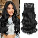 KooKaStyle Clip In Hair Extensions, Natural Long Layered Soft Invisible Synthetic Curly Wavy Hairpieces for Women, 4 pcs (20 Inch, Black)