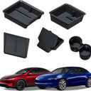 Carwiner 5PCS Center Console Organizer Compatible with 2025-2026 New Tesla Model Y Juniper/2024-2026 Tesla Model 3 Highland Accessories, Hidden Storage Box, Cup Holder with Charger Area Silicone Mat