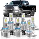 Fit for Dodge 2013-2015 Ram 1500 2500 3500(with Projector) Light Bulbs, High/Low Beam Fog Light Bulbs Combo, 800% Brightness CSP Chips, 6000K White, Efficient Heat Dissipation, Pack of 6