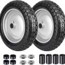 4.80/4.00-8 Tire, 14.5" Flat Free Wheelbarrow Tire and Wheel, 5/8" 3/4" Bearings Solid Replacement Tires, 3" -7" Centered Hub, Universal Fit 3.50/3.00-8, 4.00-6 Trolley Dolly Go Kar, 2 Pack