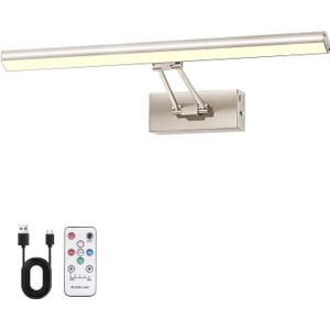 Picture Light, 16 inches Art Light, Picture Light Battery Operated,3CCT Picture Lights for Wall,Battery Operated Wall Lights,Gallery Light for Wall,Photo,Library (Satin Nickel)