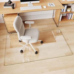 Glass Chair Mat 30" x 50" Heavy Duty Tempered Glass Office Chair Mat, Glass Floor Mat with Round Corner and Polished Edge for Smooth Glide, Carpet Hardwood Floor Protector (Transparent)