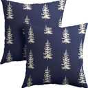 Miaoquhe Christmas Throw Pillow Covers 18X18 Inches Set of 2 White Christmas Tree Navy Blue Pillowcase Soft Cotton Linen Square Winter Xmas Cushion Covers for Home Sofa Patio Bedroom