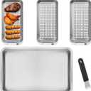 5 Pack Stainless Grill Basket Set, 16.6 x 11.1 Inch Outdoor Grill Basket with Clip-on Handle, Grill Pans for Outdoor Grill, Griddle Accessories for Camping, Picnic,BBQ