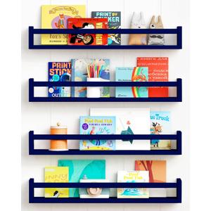 Forbena Wall Book Shelf Organizer for Kids Room Set of 4, Large Floating Book Shelves for Boy Nursery Wall Deocr, 24 Inches Wall Mount Bookshelf for Toddler Child Teen Boys Bedroom (Navy Blue), 23.6 Inch