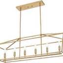 BONLICHT 6 Light Brushed Brass Farmhouse Chandelier for Dining Room, Modern Industrial Foyer Linear Pendant Light Traditional Gold Kitchen Island Lighting Fixture Hanging Ceiling Lights, E12 Base