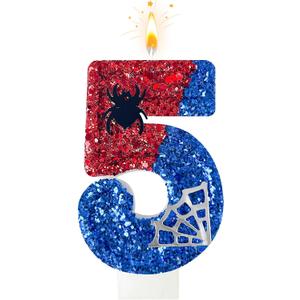 Red and Blue with Silver Spider Web Birthday Candles, Spider Cartoon Theme Happy Candle Cake Decoration Suitable for Boys and Girls Children's Party Supplies (5)
