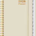 2026 Planner - Weekly and Monthly Calendar Planner from Jan 2026 - Dec 2026, Planner 2026 Spiral Bound with 12 Monthly Tabs, Inner Pocket, Perfect for School Office Supplies, 6.4" x 8.5", Beige