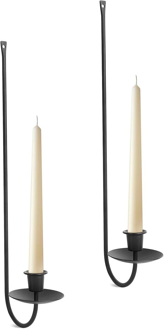 Wall Candle Holder Set of 2, Stylish Black Metal Wall Mount Candle Sconces, Modern Wall Decoration for Living Room, Farmhouse, Fireplace, and Christmas Decor