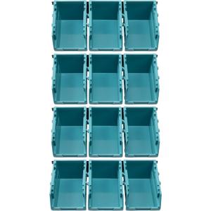 Navaris Storage Bins - Interlocking Plastic Van Boxes - Wall Mounted Compartments for Screws Nails Small Tool Parts - Workshop Garage Drawer Shed Organiser - 12 Bins & 3 Rails